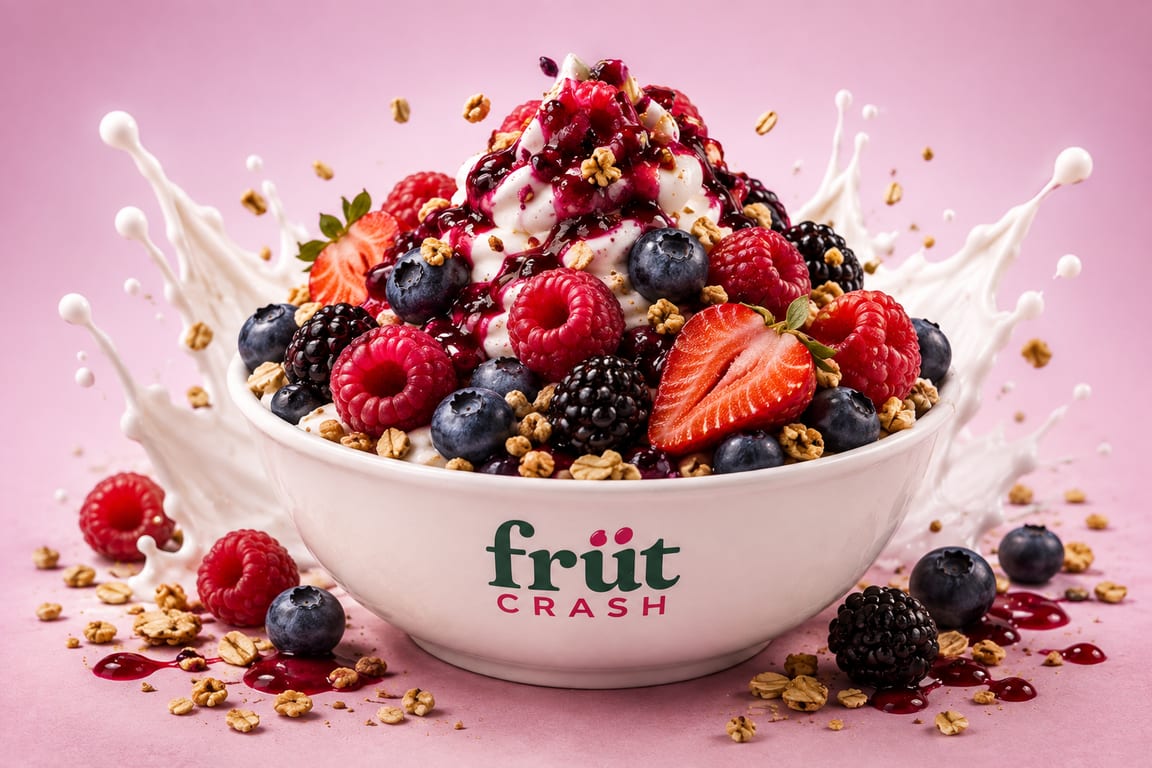 Berry Protein: Greek yogurt piled with mixed berries, berry coulis and granola